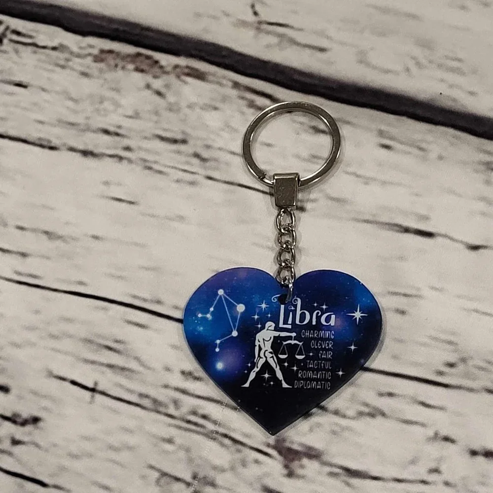 New Zodiac Universe Blue Heart Libra Keychain